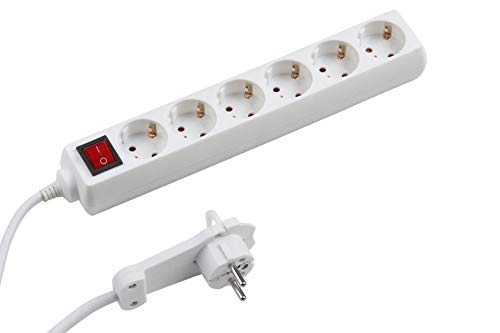 Meister – Regleta – Conector extraplano – Cable de 2 m – Uso en Interiores IP20 – Interruptor Iluminado/enchufes múltiples con protección Infantil/regleta con Enchufe Plano, 7430880