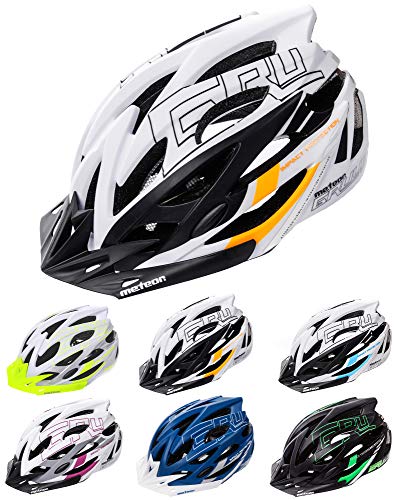 meteor Cascos Casco Bicicleta Casco Helmet Casco Bici Casco Bicicleta Adulto Skate Ciclismo Bicicleta Patineta Patines Monopatines Bici Accesorios Casco Gruver (M (55-58 cm), Blanco/Negro/Naranja)