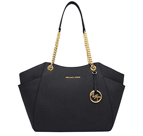 Michael Kors Jet Set Bolso tote grande de viaje con cadena para mujer, (PVC negro), Large