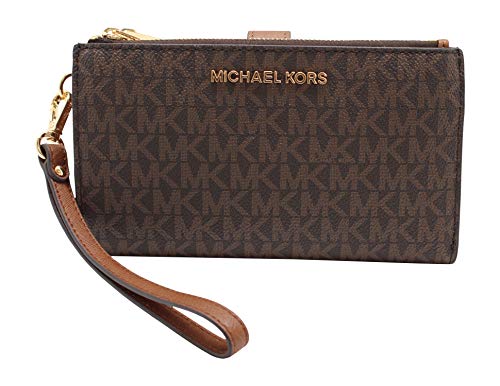 Michael Kors Jet Set Travel Double Zip Wristlet - Signature PVC (Brown PVC/Dark Acorn)