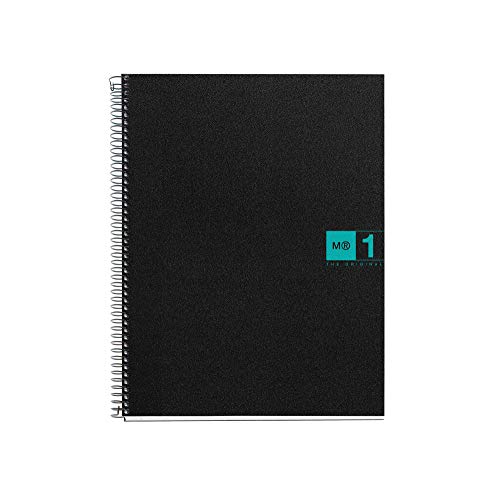 Miquelrius - Cuaderno A4, 80 hojas (franja de un color), cuadrícula 5 mm, tapa de polipropileno color negro/turquesa