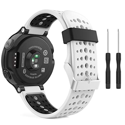 MoKo Forerunner 235/220 / 230/620 / 630/735 Correa - Reemplazo Suave Silicona Watch Band Deportiva Accessorios de Reloj Pulsera Ajustable con Cierre de Clip, Blanco & Negro