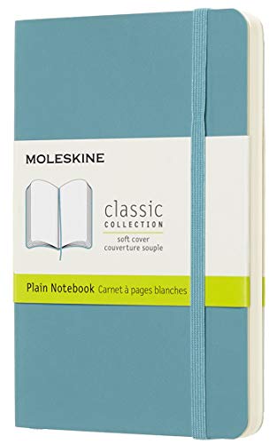 Moleskine - Cuaderno Clásico con Páginas Lisas, Tapa Blanda y Goma Elástica, Azul (Reef Blue), Tamaño Bolsillo, 192 Páginas