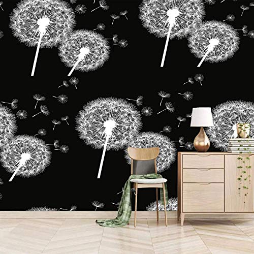 Msrahves Fotomurales decorativos Blanco y negro plantas diente de león Fotomural Vinilo para Pared Infantil Fotomural para Paredes Mural Decorativo Decoración comedores Salones Habitaciones