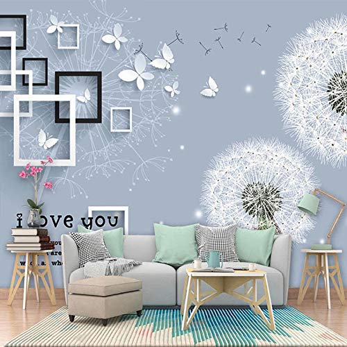 Msrahves fotomurales xxl Blanco diente de león mariposa letras Fotomurales Fotomural Pared Fotomural Decorativo Vinilo Decorativo para la decoración de comedores, Salones Murales moderna Diseno Fotogr