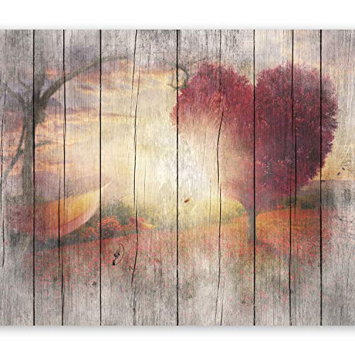 murando Fotomurales Madera Optico 350x256 cm XXL Papel pintado tejido no tejido Decoración de Pared decorativos Murales moderna de Diseno Fotográfico Paisaje Arbol Corazon f-C-0175-a-a