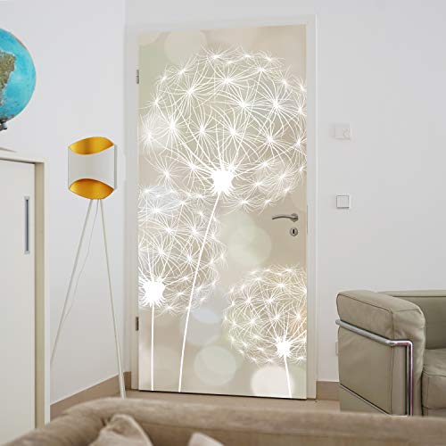 murimage Papel Pintado Puerta Diente de León 86 x 200 cm Incluye Pegamento Plantas Flores Floral Gris Blanco Dormitorio Fotomurales Pared