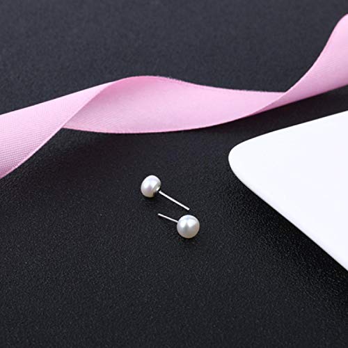 N/A 925 Pendientes de botón de Plata esterlina Melocotón Rosa Blanco Púrpura Pendientes de Perlas de Agua Dulce Naturales Reales para Mujeres niñas 7-8 mm Blanco