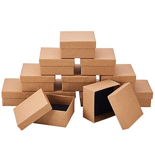 NBEADS Caja de Papel, 12 Paquetes de 7X7X3.5 cm Caja Cuadrada de Cartón con Bronceado con Esponja para El Anillo de Pendiente Joyería Manualidades Embalaje