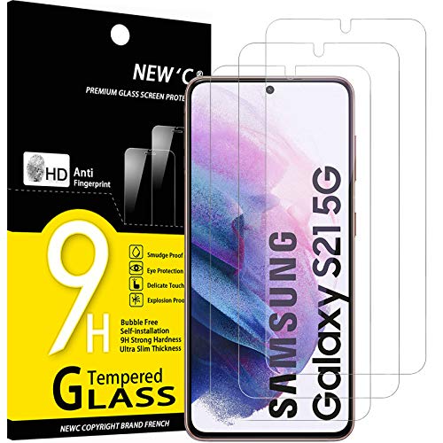 NEW'C 3 Unidades, Protector de Pantalla para Samsung Galaxy S21 5G (6.2"), Antiarañazos, Antihuellas, Sin Burbujas, Dureza 9H, 0.33 mm Ultra Transparente, Vidrio Templado Ultra Resistente