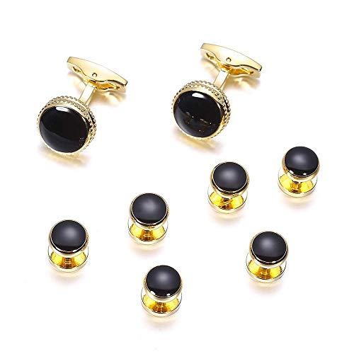 NHLBD Juego de gemelos negros de LIJIANZI y esmoquin para hombre, camisa de vestir, accesorios de boda, negocios, joyas, regalos para hombres y mujeres (color: negro, tamaño: 15 x 15 mm)