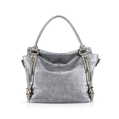 NICOLE & DORIS Bolsos de mujer Bolsos bandolera con estilo Bolso Hobo de gran capacidad Bolso de Mano con asas superior de cuero de PU Plata