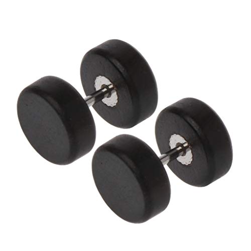 niumanery Natural Wood Screw Studs Earrings Fake Gauges Illusion Ear Piercing Plug Tunnel Black