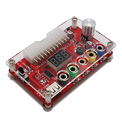 Nueva versión ATX fuente de alimentación Breakout Board y kit de caja de acrílico con botón de voltaje ajustable ADJ,Voltaje de salida, salida máxima de 3A, protección de reseteo