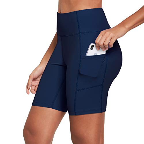 Ogeenier 8" Pantalones Cortos Deporte Mujer, Pantalon Corto Running Fitness Yoga Mallas Cortas con Bolsillos