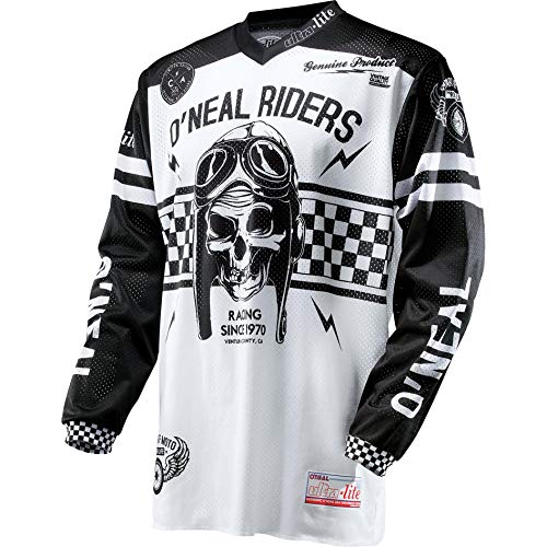 O'Neal | Jersey de Motocicleta | Enduro Motocross | Materiales Ligeros y duraderos, Agujeros de ventilación Cortados con láser | Jersey Ultra Lite 70 | Adultos | Blanco Negro | Talla M