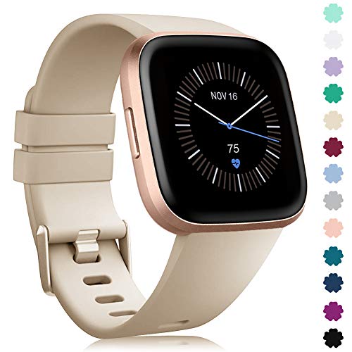 Onedream Pulsera Compatible con Fitbit Versa Correa/Versa Lite/Versa 2 Correa Silicona Mujer Hombre, Ajustable Deportivo Pulsera de Reemplazo Compatible para Fitbit Versa 2 SE (Sin Reloj) (Beige, L)