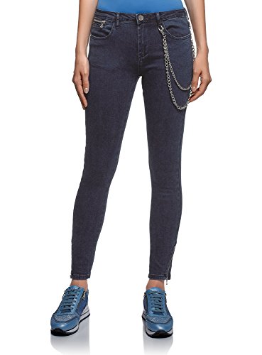 oodji Ultra Mujer Vaqueros Skinny con Cremalleras en la Parte Inferior, Azul, 27W / 32L