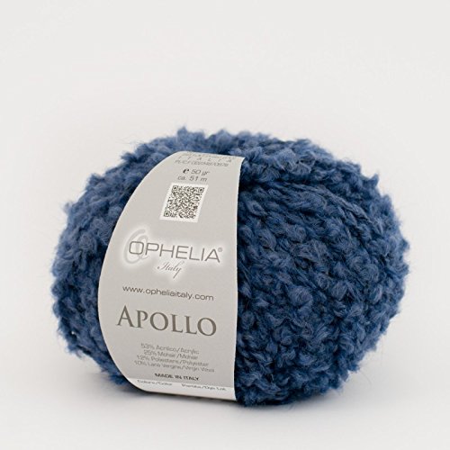 Ophelia Italia Apollo – Ovillo de lana de 50 g, hilado bouclé, 53 % acrílico, 25 % angora, 12 % poliéster, 10 % lana virgen