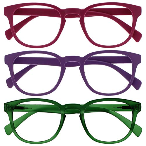 Opulize Pop Pack 3 Retro Redondo Mate Suave Pink Púrpura Verde Hombres Mujeres Gafas De Lectura Bisagras Resorte RRR2-456 +1,50