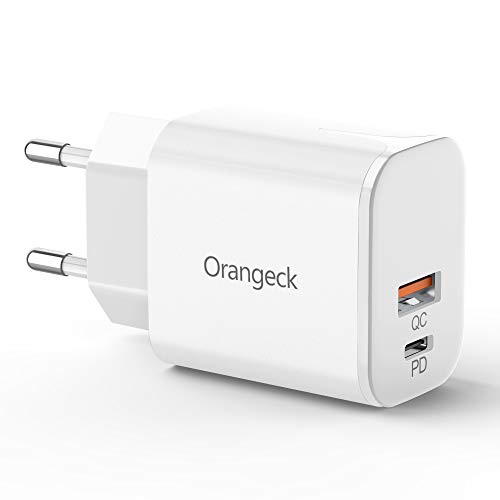 Orangeck USB C Cargadores, 18W Cargador USB Pared con QC3.0 Carga Rápida Mini Doble Puerto Adaptador de Red Enchufe Cargador Móvil para iPhone 11 Pro X MAX, Galaxy S10 S9, iPad Pro etc. (White)