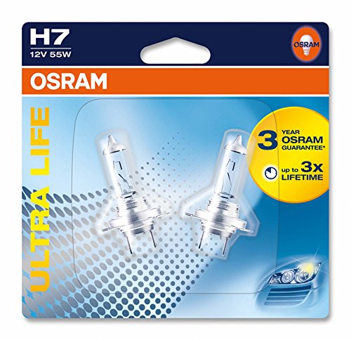 Osram 64210ULT-02B Ultra Life H7 Lámpara Halógena para Faro Principal, 3 Veces más Duración, 12V, 55W, Casquillo PX26D, Embalaje Blister Doble