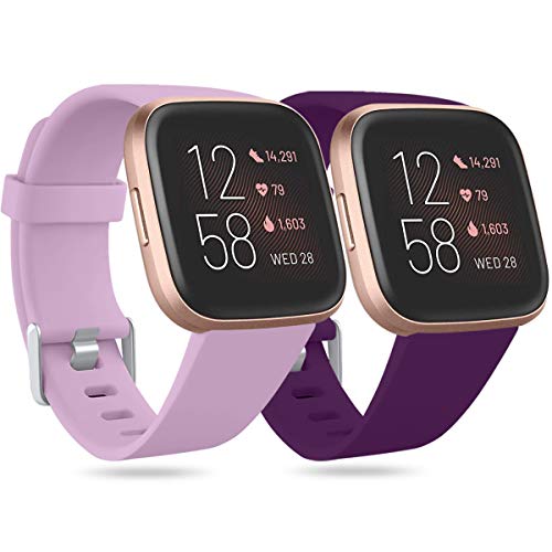 Ouwegaga Compatible con Fitbit Versa Correa/Fitbit Versa Lite Correa/Fitbit Versa 2 Correa, Banda de Repuesto de Silicona para Fitbit Versa, Pequeño Lavanda/Ciruela