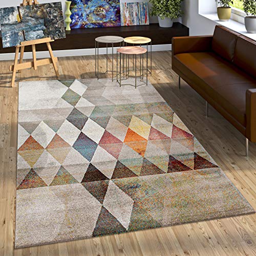 Paco Home Alfombra De Diseño Moderno Elegante Estampada A Cuadros Marrón Beige Gris Crema, tamaño:200x290 cm