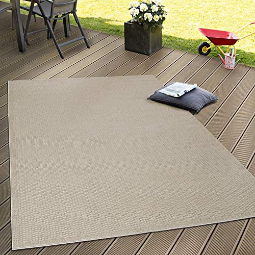 Paco Home Alfombra Interior Y Exterior Tejido Liso Terrazas Aspecto Natural Beige, tamaño:240x340 cm