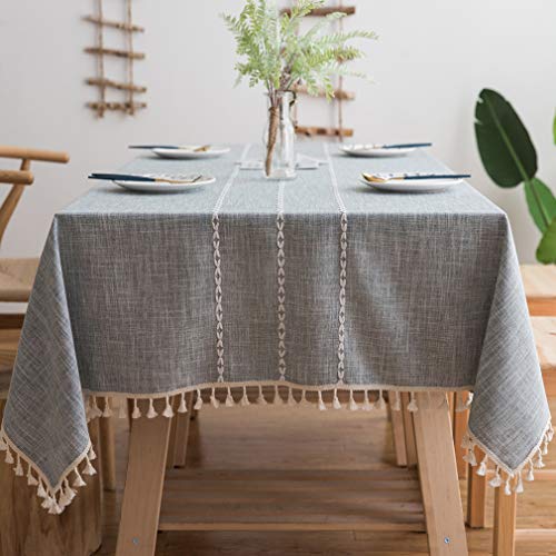 Pahajim Mantel Rectangular Impermeable Antimanchas de Algodón y Lino Mantel para Mesa Resistente al Aceite Patrón Raya Mantel de Borlas Empalmado (Moda Gris, Rectangular, 140 x 180 cm, 4-6 Asientos)