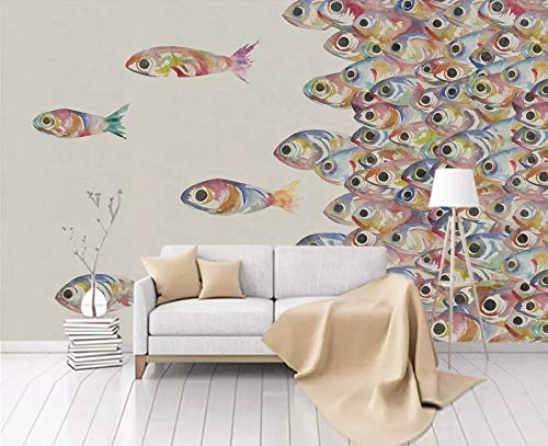 Papel Pintado 3D Fotomural Pared Wallpaper Peces Pintados A Mano Acuarela Moderno Papel Tapiz 3D Mural Pared Wallpaper