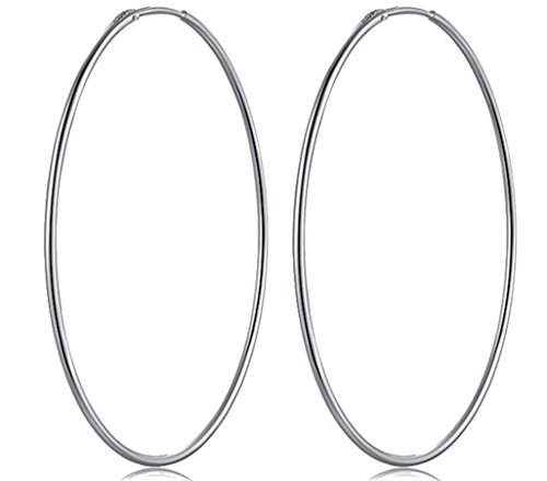 PAPOLY® Pendientes De Aro PLATA DE LEY 925,Cómodos y ligeros, Diámetros: 25-30-35-40-45-50-60-75-80mm (85mm)