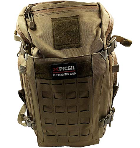 PicSil Mochila Militar de Asalto Impermeable 40L de Capacidad Mochila Táctica Militar Nylon 600D Múltiples Bolsillos para Senderismo Montañismo Caza Trekking Profesionales Hombres y Mujeres (Tan)