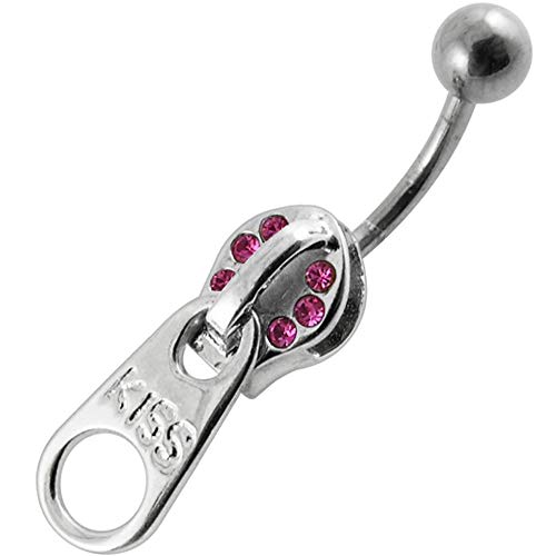 Piercing ombligo cremallera Kiss con bisagras en plata de ley 925 barra acero quirúrgico 316l alta calidad diámetro dimensión 1,6 mm (14 g) longitud 10 mm (3/8 ")