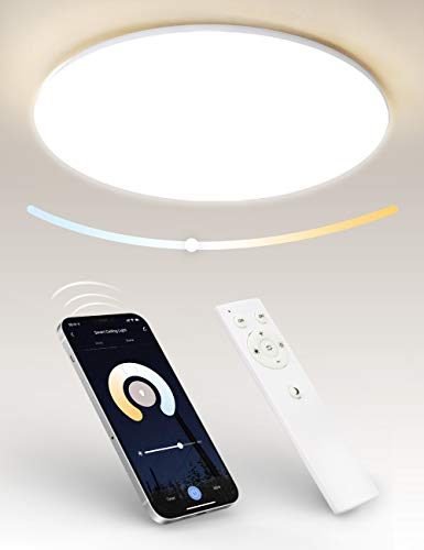 Plafon LED Techo 24W, Tasmor Smart WiFi Lámpara de Techo LED 2700K-6500K, Regulable y Mando a Distanci, Compatible con Alexa y Google Home, IP54 2400LM Para Baño Cocina Sala de Estar Dormitorio