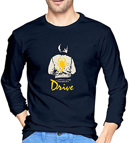 Print Drive Graphic Funny Cotton Crewneck Long Sleeve T-Shirts for Mens Black