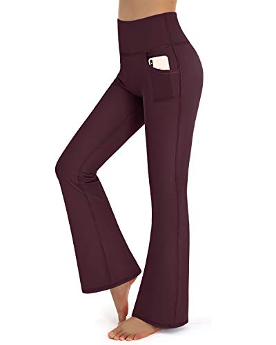 Promover Pantalones de Yoga Bootcut con bBolsillos para Mujer Pantalones de Trabajo de Cintura Alta para Entrenamiento con Control de Barriga