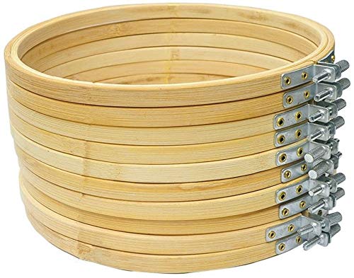 Proumhang 10 piezas Aros Bordado Punto de Cruz de Bambú ajustable bastidor de bordado de bambú Punto de cruz Diámetro externo-23cm,9 pulgadas