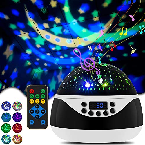 Proyector de Luz Estelar, CrazyFire Lámpara Infantil Luz Nocturna con 360°Rotación y Música, Función de Temporización y Control Remoto, 15 Modos Luz de la Noche, Niños/Decoración/Regalo