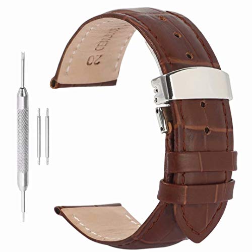 Pulseras Hombre Ver el despliegue de 21 mm cocodrilo Mariposa Grano de Cuero Hebilla de Banda para los Hombres