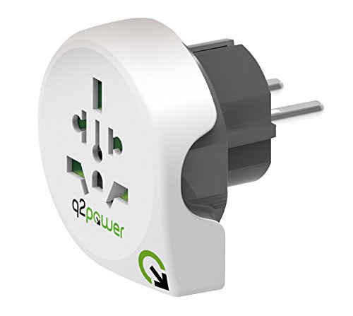 Q2 Power Q21100100 - Adaptador de Viaje de Mundo al Europa, Color Blanco y Gris