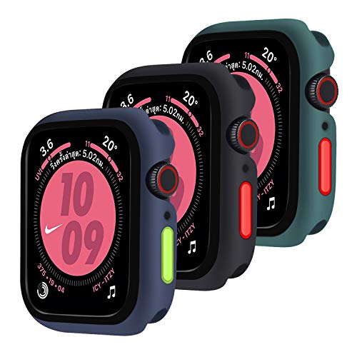Qianyou [3 Piezas] Funda para Apple Watch 44mm Serie 6/SE/5/4, TPU Cover Bumper Suave Anti-Rasguños Case Ultra Fino Silicona Protección Completa Carcasa con Botones para iWatch 44mm(Azul-Negro-Verde)