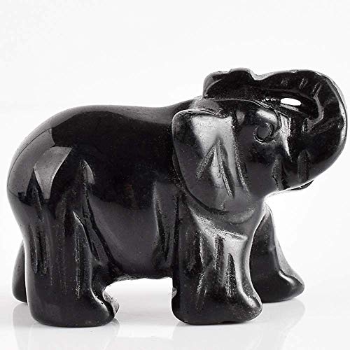 qingtianlove Tres 2 Pulgadas de Elefante de obsidiana Negra Natural Figura Gema Cristal Tallado Animales Estatua para decoración del hogar curación de Chakra, A, ON