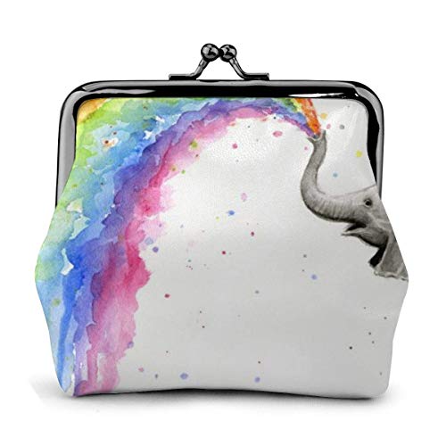 Rainbow Elephant PU Cuero Exquisito Hebilla monederos Vintage Bolsa clásica Kiss-Lock Cambio Monedero Carteras Regalo