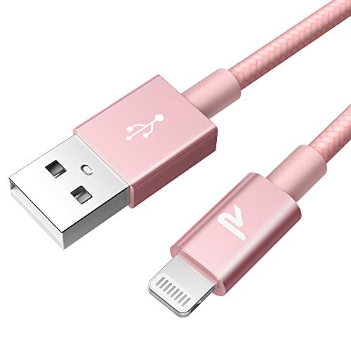 RAMPOW Cable iPhone Cable Lightning Cargador iPhone [Apple MFi Certificado] Nylón Duradero Compatible con iPhone 12 11 11 Pro XS MAX XR X 8 7 6S 6 5 5S 5C SE iPad iPod y más - 2M, Oro Rosa