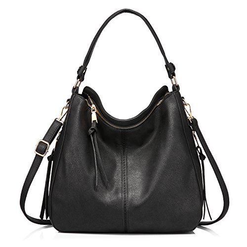 Realer Bolso Mujer Hobo Casual Bolsos Bandolera Sintetico Bolsos de Hombro Cuero PU Grande Shopper Bolsa Tote Vintage Negro