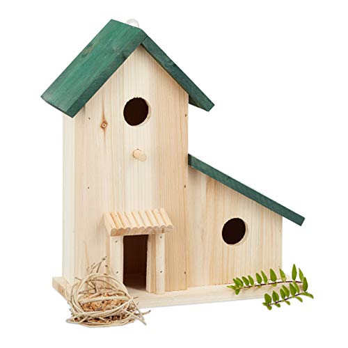 Relaxdays Caja Nido Grande, Madera, Verde, 30,5 x 26 x 12 cm