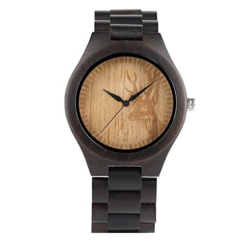 Reloj de madera único del patrón de la cabeza de ciervos para adolescentes, relojes de madera de cuarzo para hombre, reloj artístico de moda de madera para el niño