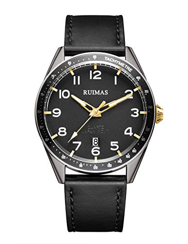 Reloj Hombre Cuarzo Números Analógico Luminoso Calendario Fecha Casual Correa de Cuero Moda Esfera Redonda Impermeable