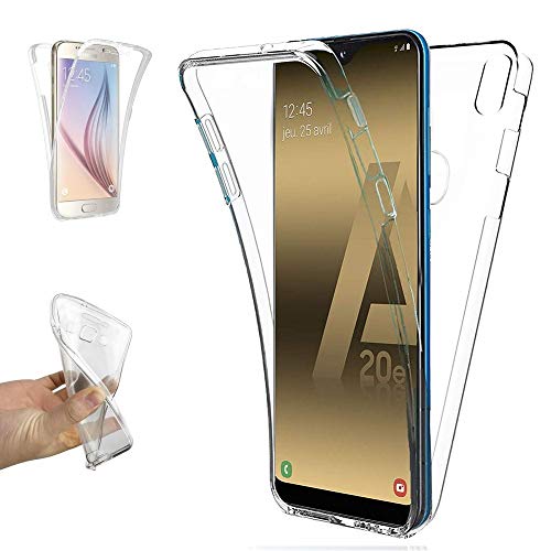 REY - Funda Carcasa Gel Transparente Doble 360º para Samsung Galaxy A20e, Ultra Fina 0,33mm, Silicona TPU de Alta Resistencia y Flexibilidad